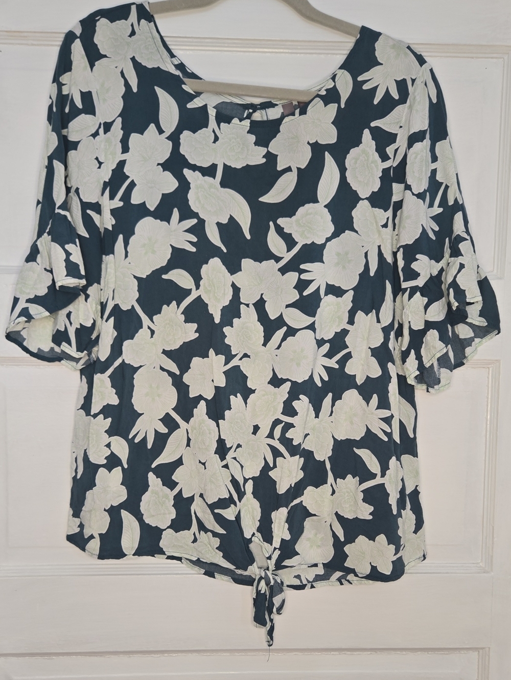 Brina & Em Floral Short Sleeve Blouse Green W/lime Green w/in White Med_138